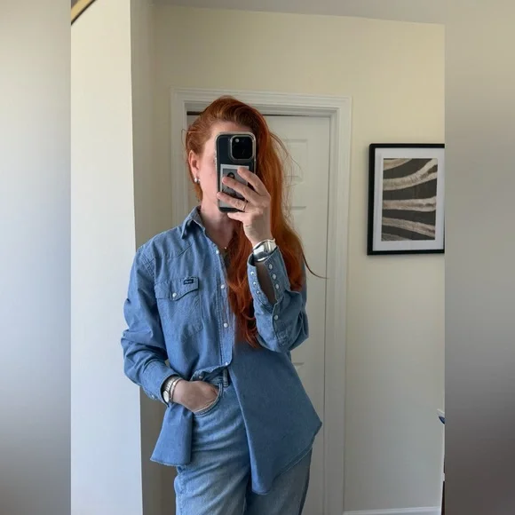 Vintage WRANGLER Denim Button-Up Shirt men’s size L - Picture 2 of 10